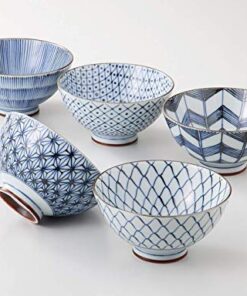 Saikai Pottery Traiditional Japanese Rice Bowls (5 bowls set) 19541 (One Pack)