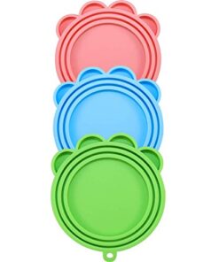 Vcalabashor Can Covers for Dogs and Cats, Soft Safe Silicone Can Lids, 3 Pack (Pink/Green/Blue)