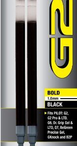 PILOT G2 Gel Ink Refills For Rolling Ball Pens, Bold Point, Black Ink, 2-Pack (77289)